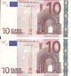 10 Euro Note X 2 Greece [y] Draghi,  Unc Consecutive Numbers,  Code [n037g2]. Europe photo 1