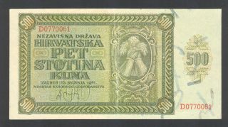 Croatia (nazi Period Ww2) - 500 Kuna 1941 Banknote/note - P3 / P 3 - Xf photo