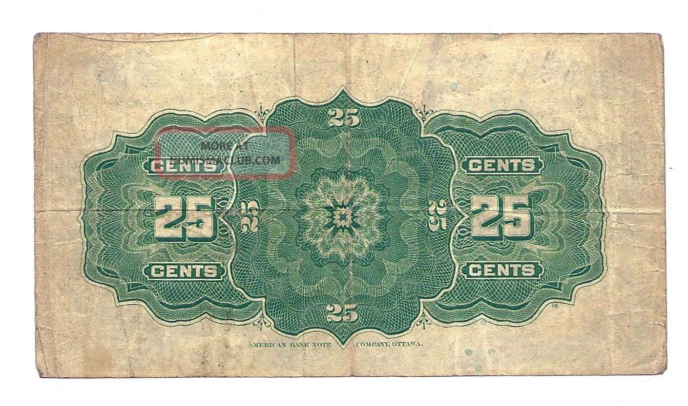 1900 Bank Note 1900 Dominion Of Canada Twenty Five Cents Bank Note