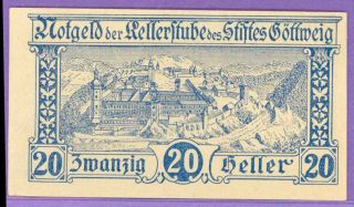 Goettweig (gottweig) Austria Notgeld 20 Heller Single Note B photo
