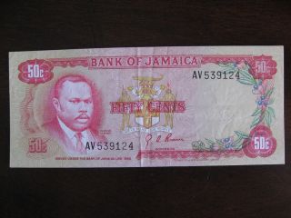 1960 (1970) Bank Of Jamaica 50 Cent Note 53a photo