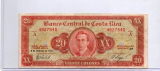 Costa Rica: Banknote - 20 Colones 09.  10.  1964 - Grade photo