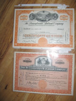 1951 Pennsylvania Railroad Stock Certificate + 1962 Penn.  Rr.  Co.  11 Shares photo