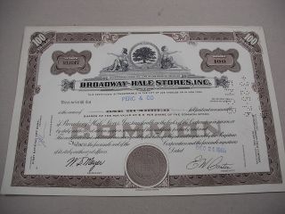 1966 100 Share Stock Certificate For Broadway - Hale Stores,  Inc photo