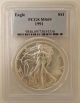 1991 United States Eagle $1 Coin - Pcgs Grade Ms69 Silver photo 1