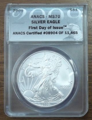 2009 Silver Eagle Ms70 First Day Of Issue Anacs Take A Look photo