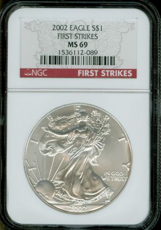 2002 Ms - 69 Ngc First Strikes Silver Eagle photo