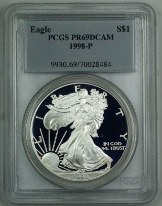1998 - P Proof American Silver Eagle Ase 1oz Coin Pcgs Pr - 69 Deep Cameo Dcam photo