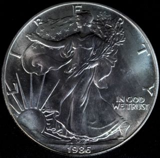 1986 Silver American Eagle $1 One Dollar Coin - 1 Troy Oz.  Fine Silver photo