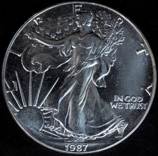 1987 Silver American Eagle $1 One Dollar Coin - 1 Troy Oz.  Fine Silver photo