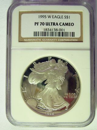 1995 - W $1 Rare Silver Eagle Proof Dollar - Certified Ngc Pf70 Ultra Cameo photo