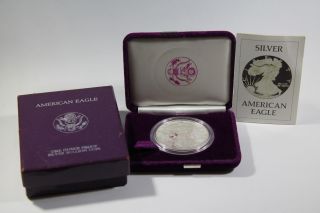 1986 - S 1 Oz Proof Silver American Eagle.  999 Fine Bullion (w/box,  Case &) photo
