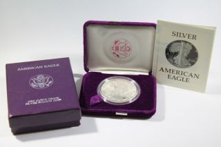 1987 - S 1 Oz Proof Silver American Eagle.  999 Fine Bullion (w/box,  Case &) photo
