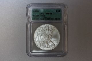 Us 2008 American Silver Eagle Coin Certified Icg Ms69 1oz.  999 Silver Dollar Bu photo