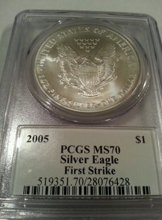 2005 American Silver Eagle Pcgs Ms70 First Strike Mercanti Signed Rare photo