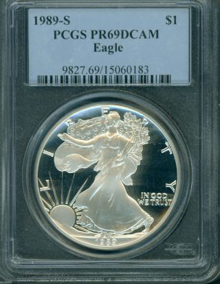 1989 - S American Silver Eagle Ase S$1 Pcgs Pf69 Pr69 Proof Pr - 69 photo