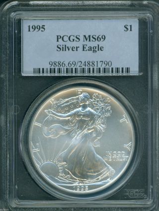 1995 American Silver Eagle Ase S$1 Pcgs Ms69 Ms - 69 Pq+ photo