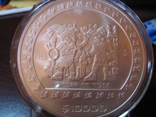 1992 - Mexico - 5oz. .  999 Ag - $10,  000 Pesos - Piedra De Tizoc - Pre - Columbian photo