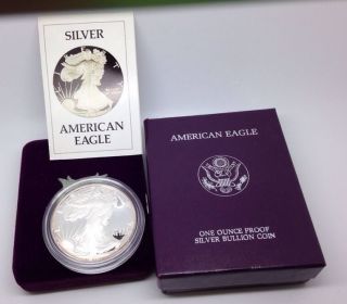 1986 - S American Eagle 1oz.  Silver Builion Proof Coin,  Orig.  Boxes, .  5185 photo