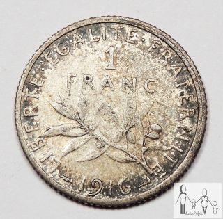 1916 France Very Fine Vf 1 Franc 83.  5% Silver.  1342 Asw A32 photo