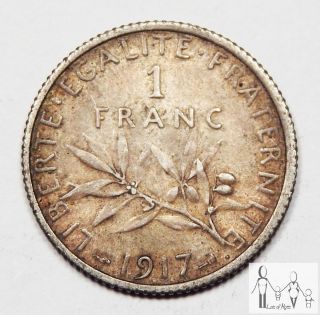 1917 France Very Fine Vf 1 Franc 83.  5% Silver.  1342 Asw A35 photo
