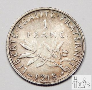 1918 France Very Fine Vf 1 Franc 83.  5% Silver.  1342 Asw A37 photo