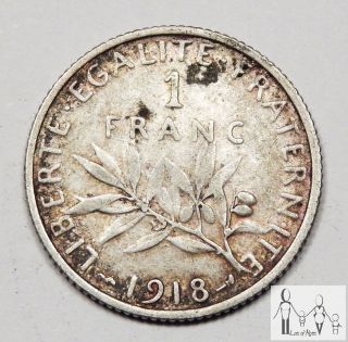 1918 France Very Fine Vf 1 Franc 83.  5% Silver.  1342 Asw A40 photo