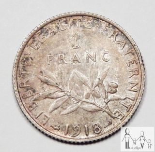 1918 France Very Fine Vf 1 Franc 83.  5% Silver.  1342 Asw A42 photo