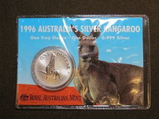 1996 1oz Australia Silver Kangaroo One Dollar.  999 Silver Coin photo
