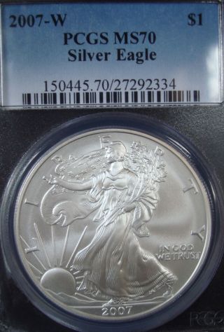 2007 - W 1oz Silver American Eagle Dollar - Pcgs Ms 70 - Burnished Blank photo