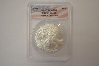 2009 Anacs Certified Silver Eagle Ms70 photo