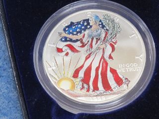 1999 American Silver Eagle Painted With Display Case And E1932 photo