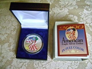 2000 American Eagle Silver Dollar 1 Troy Oz.  999 Colorized Walking Liberty Coin photo