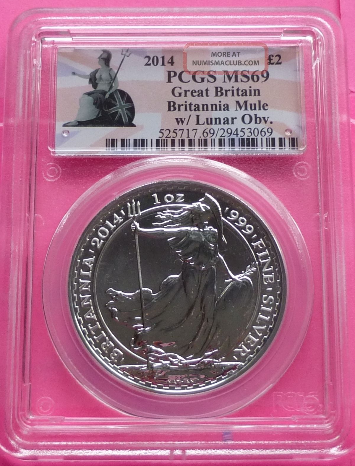 2014 Royal Britannia ' Error / Mule ' Silver £2 1oz Coin Pcgs Ms69