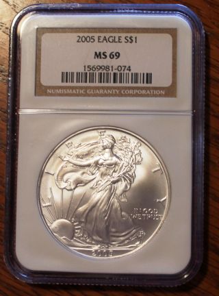 2005 $1 American Eagle.  999 1oz Silver Dollar Ngc Ms69 photo
