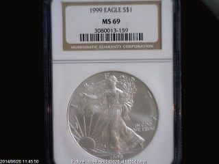 1999 Eagle S$1 Ngc Ms 69 American Silver Coin 1oz photo