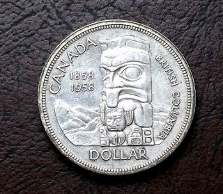 800 Silver 1958 Canada Dollar British Colombis Totem Pole Km 55 Start At Melt photo