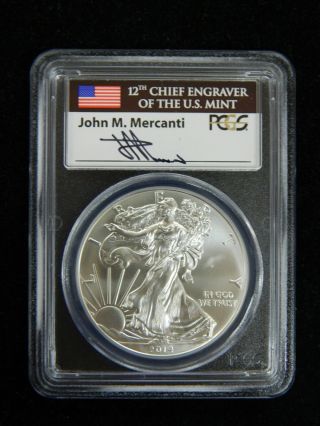 2014 American Silver Eagle Pcgs Ms70 1st Strike Mercanti Signed 715 photo