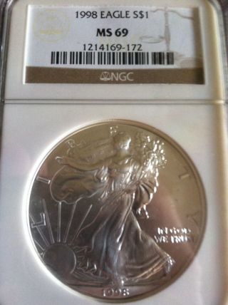 1998 Silver American Eagle (ngc Ms - 69) - Exact Coin Shown photo