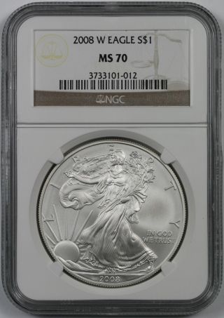 2008 - W Burnished American Silver Eagle Ms 70 $1 Ngc photo