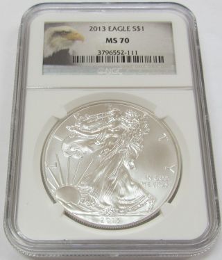 2013 American Silver Eagle Graded Perfect By Ngc Ms 70 With Eagle Label photo