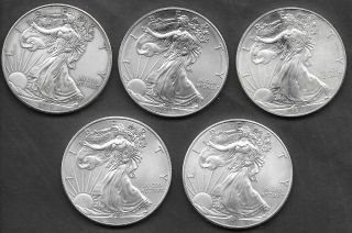 Spstamps & Coin 5 - 2013 American Silver Eagle ' S Ungraded 5 Oz Total.  999 Fine photo