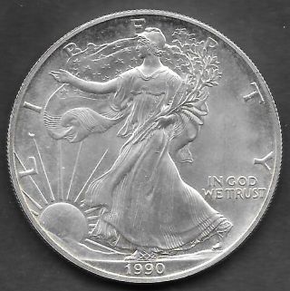 Spstamps & Coin 1990 American Silver Eagle Ungraded 1oz.  999 Fine photo