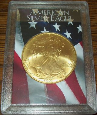 2003 24k Gold Plate American Silver Eagle 1 Troy Oz One Dollar Coin U.  S.  Flag photo