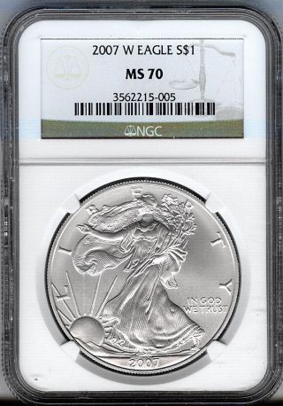 2007 - W Burnished Silver Eagle - Ngc Ms70 - Perfect White Gems photo