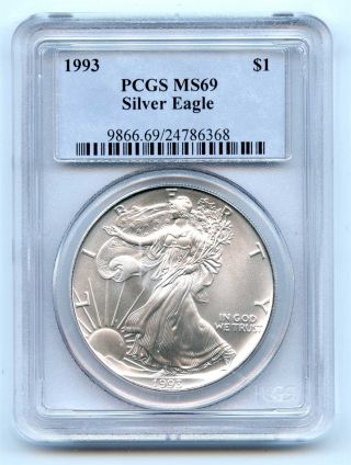 1993 Pcgs Ms69 $1 American Silver Eagle Dollar photo