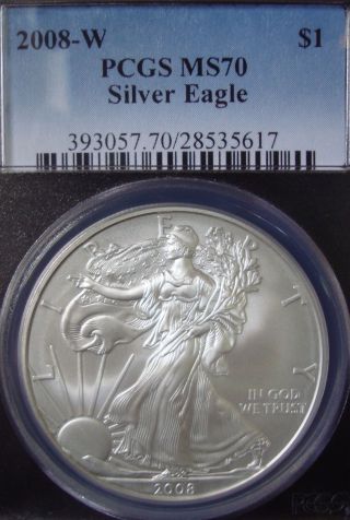 2008 - W 1oz Silver American Eagle Dollar - Pcgs Ms 70 - Burnished Blank photo