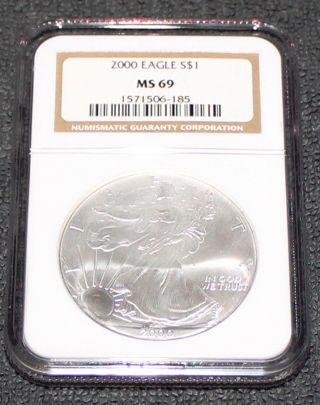 2000 $1 American Eagle.  999 1oz Silver Dollar Ngc Ms69 photo