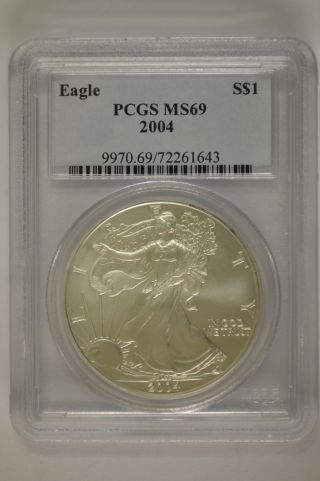 United States 2004 American Silver Eagle Pcgs Ms69 $1 photo