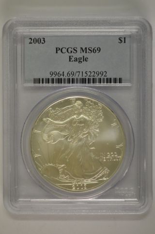 United States 2003 American Silver Eagle Pcgs Ms69 $1 photo